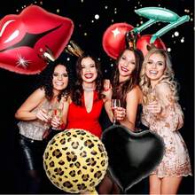 8个情人节主题红唇、樱桃、豹纹铝箔气球，适用于婚礼、周年纪念、生日、节日、主题派对、活动装饰、拍照道具