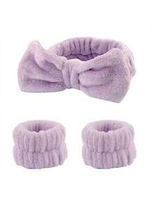 三件套奢华超细纤维SPA头带和腕带套装 - 1个洁面头带，2个洁面腕带，化妆头带，护肤头带，天鹅绒蓬松海绵头带，SPA头带，腕带，柔软舒适，一套女士洗脸、化妆、沐浴和护肤发饰 - 彩色 - 查看 16