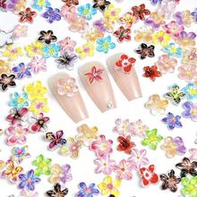 100Pcs Colorful Nail Charms Mixed Color Five Petal Flower Nail Art Accessories 3D Resin Flat Gradient Super Fairy Lily Nail Supplies Tropical Floral Nail Art Charms For Women Manicure DIY,Purple - 紫色 - 查看 3