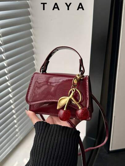 Bolso de mano minimalista de unicolor y de moda, bolso cruzado para mujer (incluye colgante de cereza), adecuado para compras, uso diario, mujeres jóvenes, estudiantes universitarias, recién incorporadas al trabajo, trabajadores de oficina. También adecuado para oficina, escuela, trabajo, negocios, viajes al trabajo, actividades al aire libre, viajes y viajes cortos.