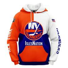 New-York-Islanders Men'S Stylish 3D Lion Print 2pcs Athletic Wear Set - Long Sleeve Hoodie & Joggers, Casual Outdoor & Gym Wear For Spring/Fall, Football Team Pattern Design, Comfortable & Breathable Fabric, Perfect For Comfortable Fit - 彩色 - 查看 2