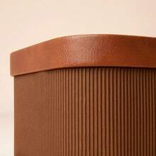 LA JOLIE MUSE Fluted Cardboard Storage Baskets With Leather-Like Lids, Sturdy Stackable Paper Boxes Decorative Tray, Chocolate Brown, Set Of 3 - ChocolateBrown - View 5