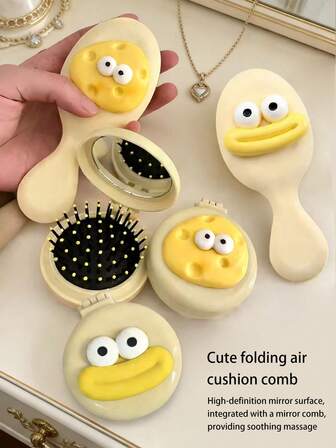 1pc Sausage Mouth Comb, New Cute Cartoon Dopamine Pink Big Mouth Sausage Cheese Air Cushion Comb, Compact Portable Mini Air Cushion Massage Comb Mirror Combo, Suitable For Home, Travel, Hiking, Pocket Makeup Mirror, Home Decor, Travel Supplies, Wedding, Party, Birthday, Best Gift For Mom, Dad, Friends, Teachers, New Year, Accessories, Fun Gift