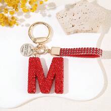 1pc Red Soft Pottery Letter Rhinestone Keychain, Cute Personalized Bag Charm, Car Key Chain, Gift For Mom, Friends, Valentine's Day, Couples - Red - View 29