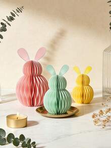3pcs Easter Bunny Honeycomb Paper Decorations, 3D Honeycomb Easter Party Decorations, Colorful Bunny Hanging Paper Honeycomb Decorations, For Home, Office, Kitchen, Easter Gift, Holiday Party Table Supplies - Multicolor - View 7