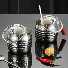 New High-Quality Coffee Sugar Canister/Spice Jar With Lid And Spoon - 316L Stainless Steel, Golden Texture, Stainless Steel Material, Large Capacity, Suitable For Home Kitchen Use - Cup-shaped - View 5
