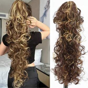 1 paquete de 26 pulgadas de extensión de cabello sintético rizado con coleta - Cabello ondulado voluminoso y elástico en negro, marrón, marrón claro y multicolor, resistente al calor, rizos naturales y suaves para un look glamoroso de día a noche para mujeres