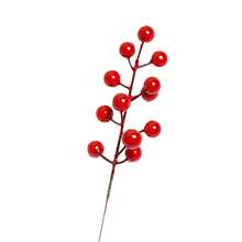 12 Head Single Fork Red Fruit Simulation Pine Needle Simulation Plant Fake Pine Branch Christmas Wedding Decoration Red Fruit Christmas Decoration - 紅色 - 查看 7