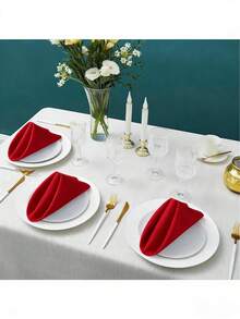 Bộ 4-12 khăn ăn nhà bếp bằng polyester màu đỏ, kích thước 17x17 inch, có thể giặt và tái sử dụng, thích hợp cho khách sạn, nhà hàng, tiệc cưới, sự kiện và tiệc tùng. - Đỏ - Xem 4