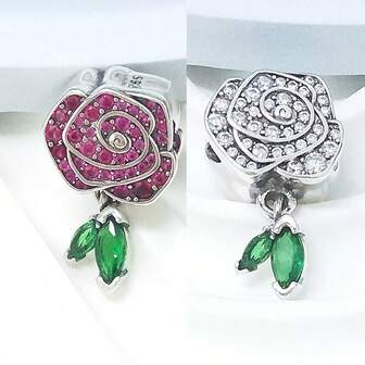 1pc Elegant Green Leaf Rose Flower Pendant, 4.5mm Hole Diameter, Charm Accessory Suitable For Snake Chain Bracelet DIY Jewelry, Everyday Wear For Women