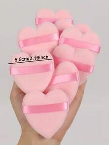 1-5-10pcs Super Soft Velvet Powder Puff, Pink Heart-Shaped Makeup Sponge - Gentle, Fragrance-Free, Low Allergy, Suitable For Flawless Priming, Contouring And Eye Makeup Application - Suitable For Sensitive Skin And All Skin Types - Baby Pink - View 2