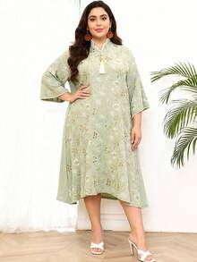 2026 New Style Ramadan Traditional Elegant Floral Embroidered Beaded V-Neck Dress With Tassel Trim For Women - Green - View 8