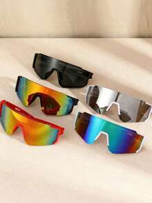 5pcs/Set Unisex Street Style Reflective Y2K Fashion Glasses Combo, Suitable For Outdoor Cycling, Running, Hiking, Skiing, Y2K Style, Essential For Summer Beach Vacation, Outdoor Travel, Random Color Assortment - Multicolor - View 2