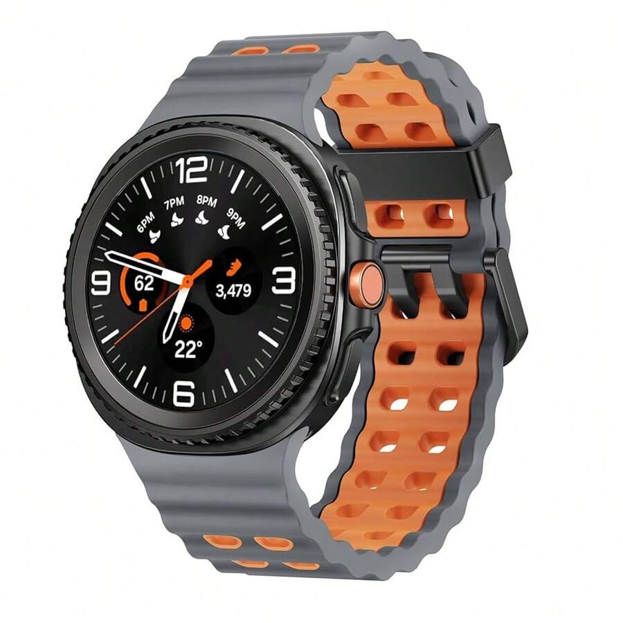 Marine Silicone Sport Band Compatible With Samsung Galaxy Watch 8 Classic 46mm Men Women, Soft Silicone Sport Breathable Band For Galaxy Watch 8 Strap 44mm 40mm,1*Grey/Orange - 1*灰色/橙色 - 查看 1