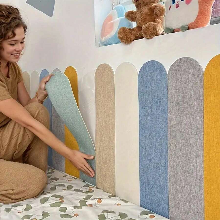 6片装柔软可重复使用自粘墙贴 - 经典设计，浅蓝色、黄色、深灰色乙烯基材质，适用于卧室和青少年房间 - 彩色 - 查看 1