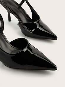 Pointed Toe Slip-On Stiletto Heels, Minimalist Design For Party, Banquet, Office Wear - Black - View 4