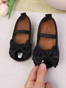 1 Pair Girls' Lace Bow Soft Bottom Sweet Cute Princess Style Slip-On Flat Shoes, Suitable For Spring & Autumn - Black - View 3