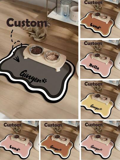 Customizable Quick-Drying Pet Feeding Mat, Personalized Pet Feeding Mat - Quick-Drying Waterproof Non-Slip Cat Bowl Mat, Can Print Pet Name - Splash-Proof, Absorbent, Easy To Clean Design, Paw Print Pattern, Suitable For Cats And Dogs, Machine Washable, Perfect Gift For Pet Owners.