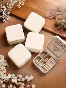 Beige Fabric Lined Travel Jewelry Box, Zipper Closure & Soft Padded Interior - Bridesmaid Proposal Gift, Mother's Day Birthday Gift, Women's Jewelry Box, Classic Design, High-Quality Lining, Bridal Party Jewelry Case, Makeup Room Decor - Multicolor - View 2