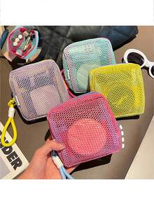 1个/4个装马卡龙色网眼化妆包，带可拆卸手柄或樱桃/草莓手柄 | 大容量多口袋收纳包，可装化妆品、卫生用品和旅行必备品 | 母亲节礼物、毕业/复活节礼物、夏季海滩度假收纳包、婚礼/伴娘礼物、首饰袋、零钱包 - 彩色 - 查看 3
