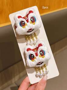 2个中国风舞狮铃铛发夹，适合新年庆祝活动 - 彩色 - 查看 3