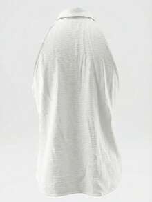 Women's White Crinkle Fabric Tie Collar Elegant Sleeveless Off-Shoulder Blouse, Versatile Summer Top - White - View 8