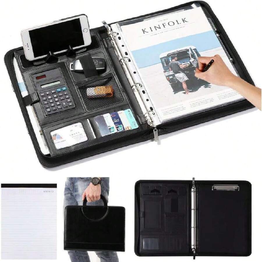 Carpeta Portafolio Portátil A4 con Cremallera, Carpeta Portfolio Profesional, Portafolios De Viaje, con 25 Notas, Entrevista, CV, Organizador de Documentos Legales con Soporte para Tarjetas, Cuaderno,37497970 - Multicolor - Ver 1