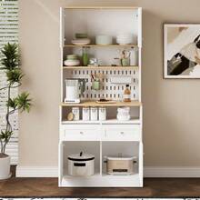 Buffet / meuble de salle à manger blanc design. Avec 4 portes, 2 tiroirs pratiques et des poignées argentées pour un rangement élégant et spacieux. - défaut - Voir 5