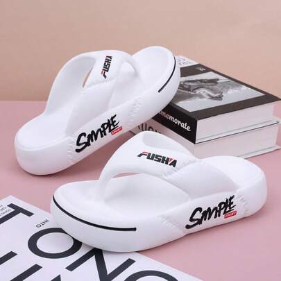 Women's Thong Sandals With Thick Platform, Fashionable Outdoor Wear, Flip Flops For Beach, Home, Bathroom, Anti-Slip High-End Slippers