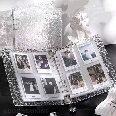 Album di schede cristallo trasparente a onda d'acqua in acrilico formato A5, album di archiviazione schede 3 pollici 4 griglie, quaderno ad anelli, può contenere foto di amici, di idol, collezioni