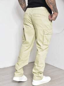 Men's Casual Cargo Pants With Multi-Pocket Design And Elastane - 芥末黃 - 查看 7
