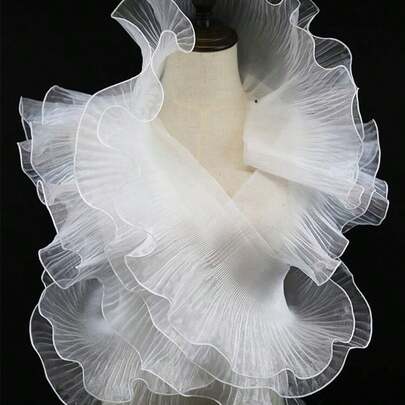 2m Gradient Rainbow Tulle Fabric With Mermaid Design Ruffle Hem, Retro Ruffle Pleated Chiffon Trim, 3D Pleats, Lace Trim For Decorative Accessory Material, Dress Bag Decoration Tulle Fabric Applique Trimming Craft Sewing