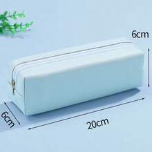 1pc Minimalist Leather-Look Pencil Case, Unisex Makeup Brush Holder Zipper Pouch, Foldable Stationery Organizer, Back To School Gift - Black - View 10