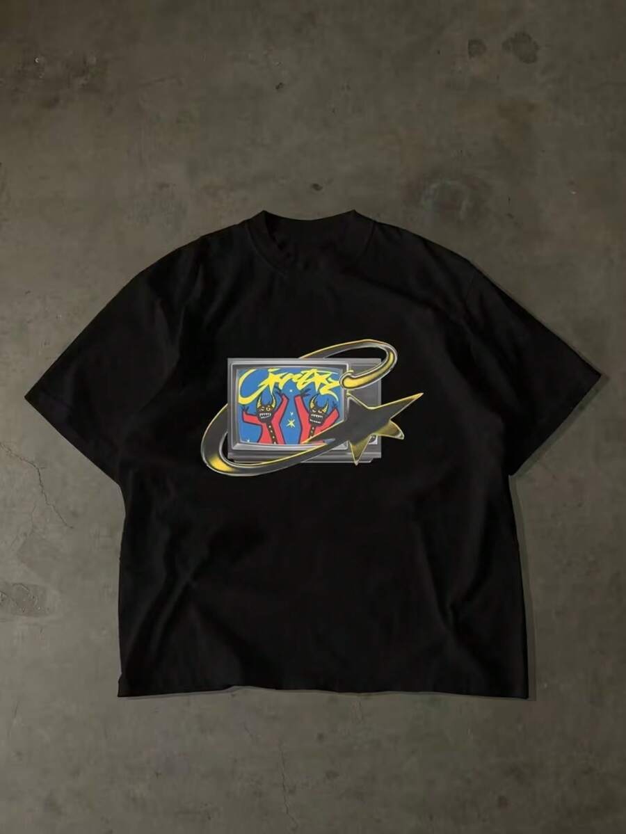 TV Star T-Shirt, Unisex Men's And Women's Blouse, 100% Cotton, Top Premium Streetwear, New Arrivals, Immediate Shipping, Various Colors!! - 黑色 - 查看 1