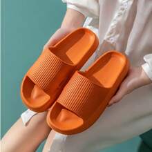 Summer Style Solid Color Versatile & Clear Textured Slide Sandals, Non-Slip, Breathable, Soft & Lightweight, Comfortable & Durable, Home Casual Slides - 橘色 - 查看 5