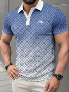 男士渐变色插肩短袖半开襟 Polo 衫，春夏款 - 彩色 - 查看 2