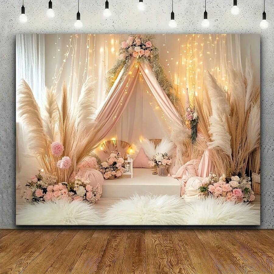 1 Peça de Pano de Bottom para Jardim, Decoração Elegante para Casamento, Festa de Aniversário e Cabine Fotográfica, Sem Fonte de Alimentação, Pôster Plano Portátil e Leve, para Atividades Internas e Externas, Tema Fantasia, Textura Suave 2D. - Multicolor-5 - Visão 1