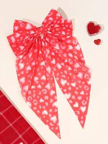 1pc Valentine's Day Red Hair Bow For Girls Heart Shaped Bow French Clip Large Tail Hair Clip Elegant Tulle Barrettes Cute Sweet Hairpin Festival/Gift Hair Bow Teens Hair Accessory - Red - View 9