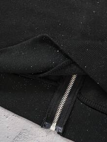 Customizable Printed Men's Fashion Balaclava Hoodie, Double Layer, Sports/Streetwear/Hip-Hop Style, Silver Zipper - Black - View 5