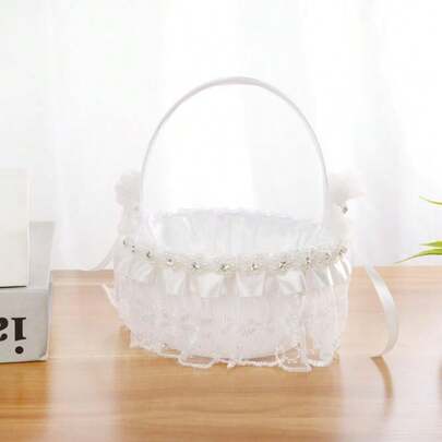 Lace Flower Girl Basket, Rustic Wedding Flower Girl Basket, Suitable For Wedding Party Decoration