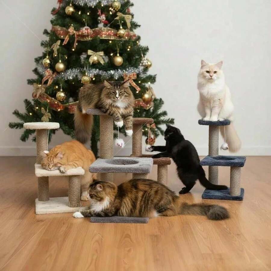 四种颜色可选便携式猫抓柱，带剑麻抓柱的猫树，室内猫抓柱互动玩具，带悬挂球，坚固的猫抓底座，易于安装，适合中小型猫咪玩耍和休息。 - 彩色 - 查看 1