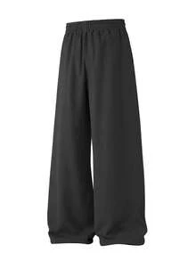 Men's Loose Wide Leg Pants, Solid Color Design With Drawstring Details, Long Casual Style Sweatpants, Polyester Fabric Suitable For Daily Wear, Jogging And Other Occasions, Versatile Item For Spring And Autumn Seasons - Black - View 4
