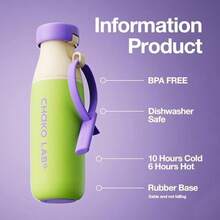 CHAKO LAB - Botella de agua de acero inoxidable con aislamiento térmico y dos correas, sin BPA, a prueba de fugas, botella de 50 ml con tapa de boquilla y pajita, pudín de leche - Queso Melón - Ver 2