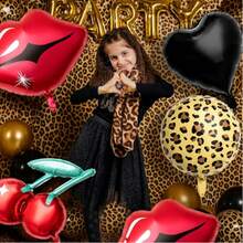8个情人节主题红唇、樱桃、豹纹铝箔气球，适用于婚礼、周年纪念、生日、节日、主题派对、活动装饰、拍照道具