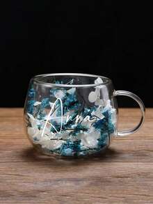 Taza de vidrio de doble capa personalizada con asa, taza de café transparente de borosilicato de alta resistencia al calor, taza de vidrio con patrón floral grande para té y leche, estilo minimalista y elegante - multicolor - Ver 14