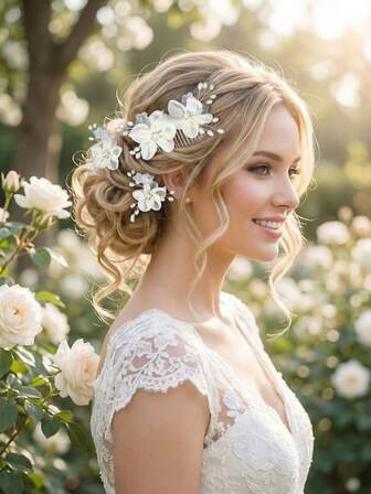 3 piezas de accesorios para el cabello de boda, peineta elegante con flores y perlas, para novias, damas de honor y mujeres