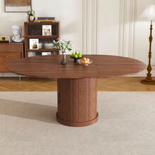 Extendable Oval Dining Table For 4-6 People With 2-Tier Storage, Space Saving Expandable Kitchen Table In Walnut Finish, Pedestal Base Design - Quả óc chó - Xem 12