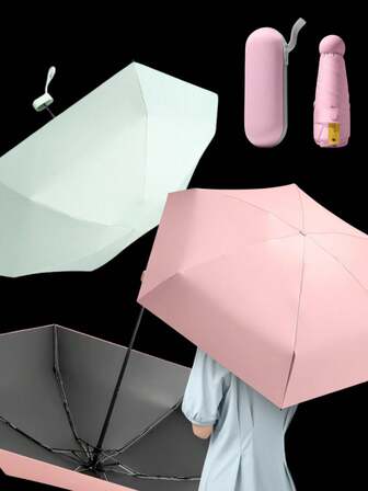 1 Piece, Foldable Sunscreen Umbrella, Mini Portable Capsule Umbrella, Foldable Five Times - Boxed, Suitable For Backpack Sunscreen Umbrella For Travel, Perfect For Students, Girls, Travel, Camping Mini Umbrella - Small And Portable, Waterproof, Sunscreen, UV Protection