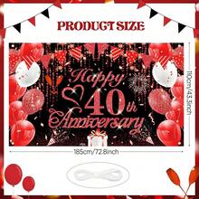 Rumia 40th Anniversary Decorations Red Black Happy Banner Ruby Wedding For Anniversary, Party 72.8x43.3 Inches, A8L1EQW - Màu đỏ - Xem 4