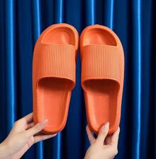 Summer Style Solid Color Versatile & Clear Textured Slide Sandals, Non-Slip, Breathable, Soft & Lightweight, Comfortable & Durable, Home Casual Slides - 橘色 - 查看 2